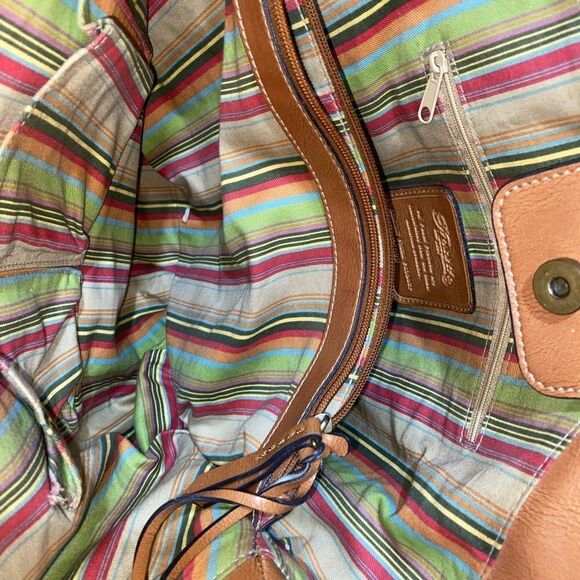 Fossil Shoulderbag Straw Woven Tan Leather Handles Flower Embroidery Raised Bean - Picture 2 of 7